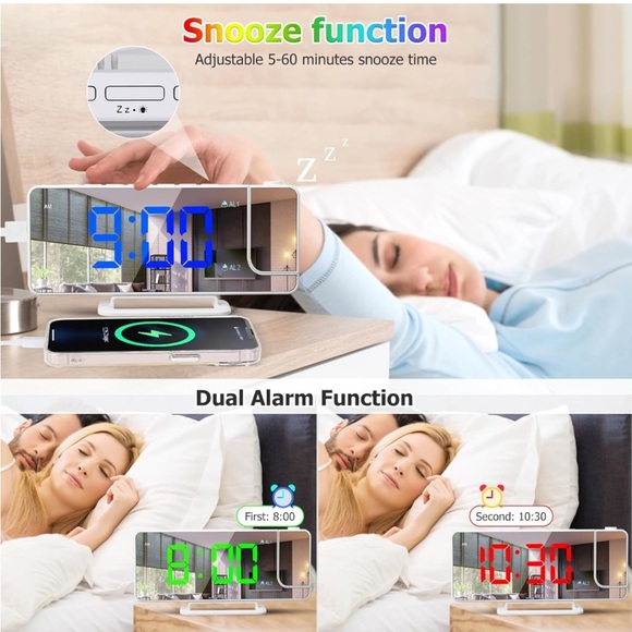 ⏰Biupky Digital alarm clock 180° projection + 11 RGB colors, LED, white 💯 NEW⏰ - Picture 5 of 9
